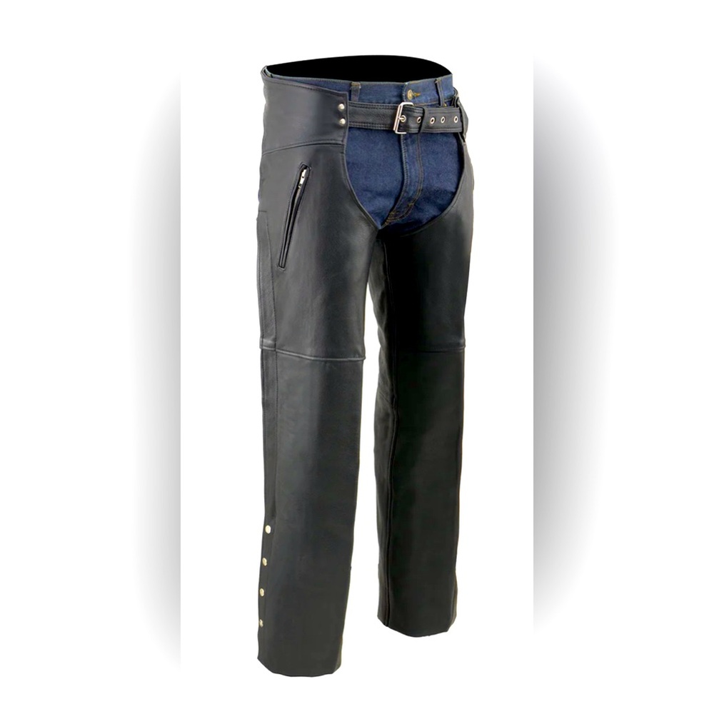 NWT Milwaukee Leather Chaps for Men's Black Prime Leather Zipped Thigh Pocket
